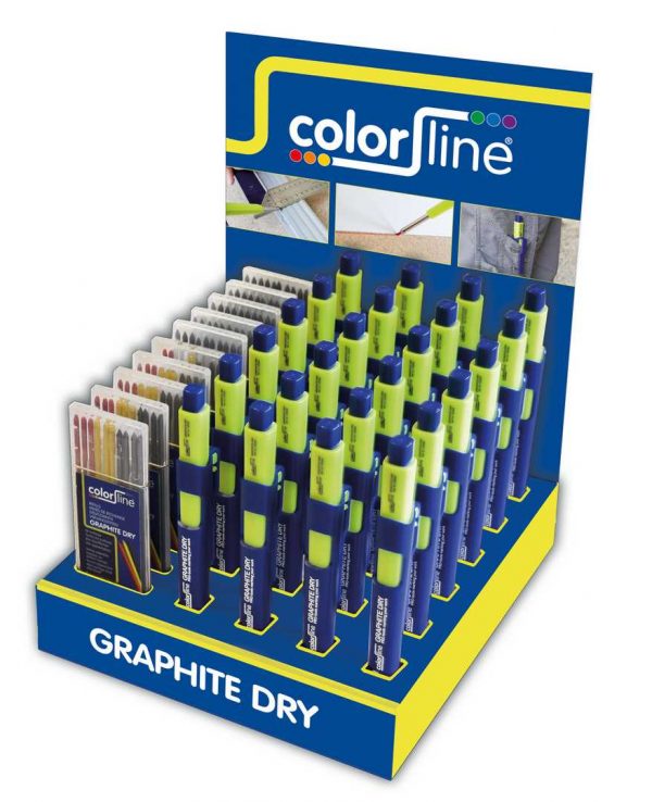 Assortiment de porte-mine et mines de rechange en display: 24 X Crayon GRAPHITE DRY +  + 5×10 GR + 5×10 mix mines graphite