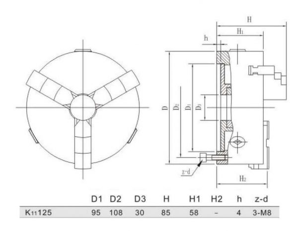 Mandrin auto-centrant 3 mors 125mm