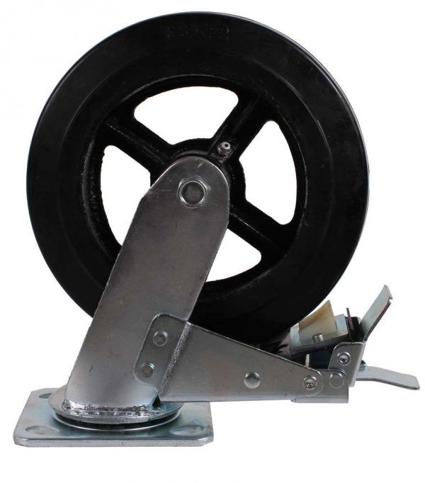 Roulette pivotante avec double frein 200x50mm caoutchouc